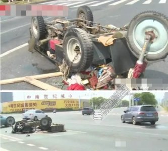 ​如皋奥体中心附近发生车祸　轿车为抢黄灯撞翻电动三轮