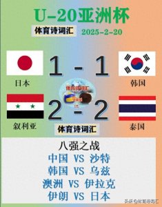 ​U-20亚洲杯：日本1-1韩国，叙利亚2-2泰国，国少国青国足三战沙特