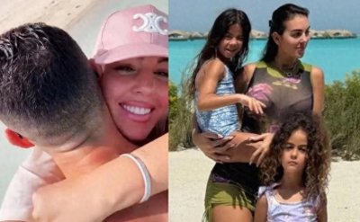 ​超级巨星背后的浪漫故事！C罗与妻子乔治娜举家出游海滩秀恩爱